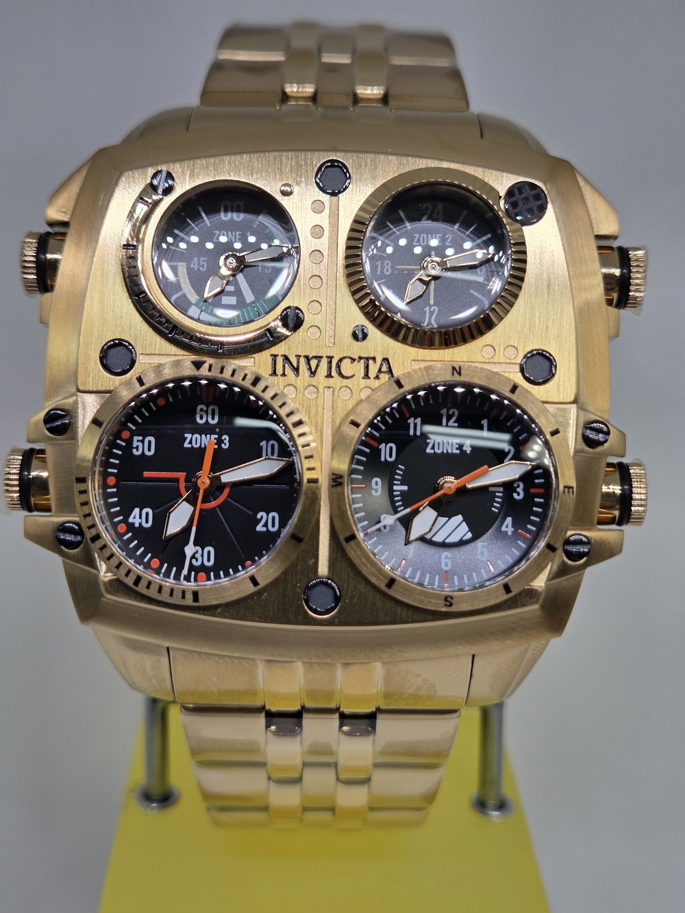 Invicta Mens Aviator Zulu Time 50mm Gold SS Black Dial Quartz Watch 49604